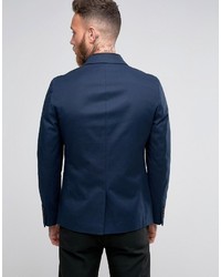 Asos Skinny Blazer In Washed Cotton In Navy