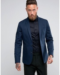 Asos Skinny Blazer In Washed Cotton In Navy