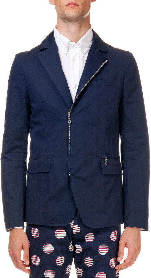 Kenzo Zip Up Cotton Blazer Navy, $910 | Bergdorf Goodman | Lookastic