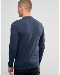 Asos Muscle Fit Jersey Bomber Jacket In Navy