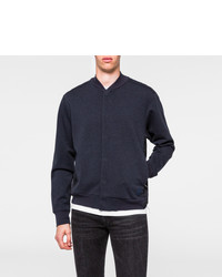 Paul Smith Navy Marl Double Face Jersey Mesh Panelled Bomber Jacket