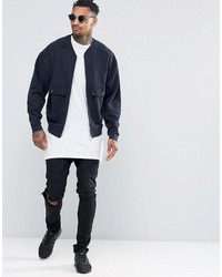 Asos Oversized Jersey Bomber Jacket With Patch Pockets
