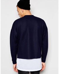 Asos Quilted Jersey Bomber Jacket In Navy