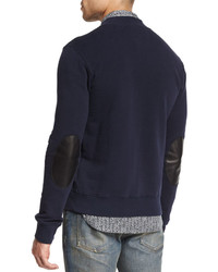 Maison Margiela Zip Up Knit Bomber Jacket With Elbow Patches Navy