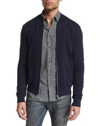 Maison Margiela Zip Up Knit Bomber Jacket With Elbow Patches Navy