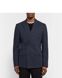 Calvin Klein Collection Blue Neville Slim Fit Double Breasted Bonded Cotton Blazer