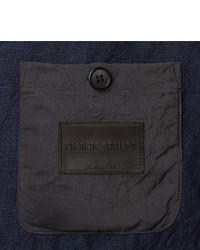 Giorgio Armani Blue Slim Fit Double Breasted Cotton And Linen Blend Blazer