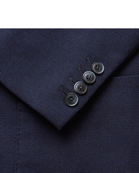 Hackett Blue Slim Fit Double Breasted Cotton And Wool Blend Hopsack Blazer