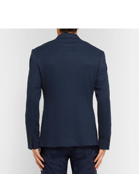 Etro Blue Slim Fit Double Breasted Cotton Blazer
