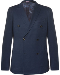 Etro Blue Slim Fit Double Breasted Cotton Blazer