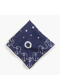 J.Crew Cotton Pocket Square With Anchor Border