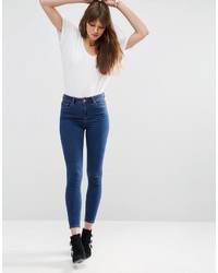 Asos Collection Ridley High Waist Skinny Ankle Grazer Jeans In Kelsey Deep Blue Wash