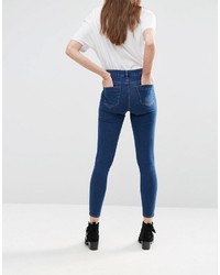 Asos Collection Ridley High Waist Skinny Ankle Grazer Jeans In Kelsey Deep Blue Wash