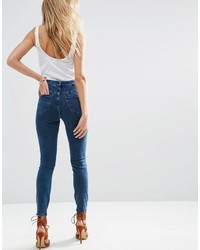 Asos Collection Tall Ridley High Waist Skinny Jeans With Knee Rips In Mottled Dark Wash