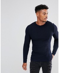 ASOS DESIGN Asos Muscle Fit Ribbed Jumper In Navy