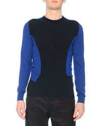 Alexander McQueen Bicolor Double Layered Wool Sweater Bluenavy