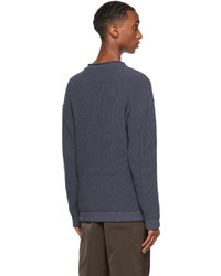 Giorgio Armani Blue Cotton Rib Half Fishermans Sweater