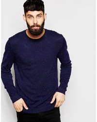 Asos Brand Crew Neck Sweater In Navy Nep Cotton