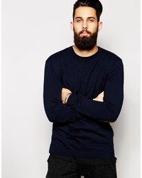 Asos Brand Crew Neck Sweater With Elbow Patches In Cotton