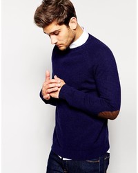Asos Brand Lambswool Rich Crew Neck Sweater With Elbow Patches