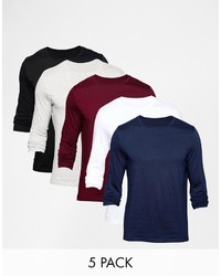 Asos Brand Long Sleeve T Shirt With Crew Neck 5 Pack Save 23%