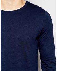 Asos Brand Long Sleeve T Shirt With Crew Neck In Navy