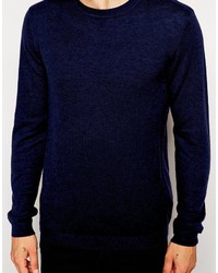 Asos Brand Merino Wool Crew Neck Sweater In Navy