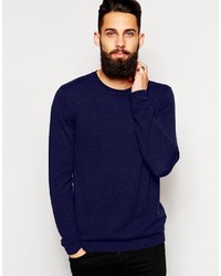 Asos Brand Merino Wool Crew Neck Sweater In Navy