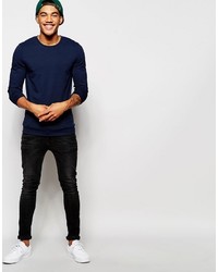 Asos Brand Muscle Long Sleeve T Shirt In Navy