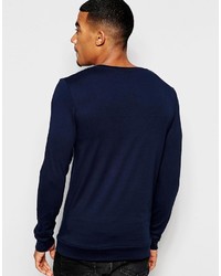 Asos Brand Muscle Long Sleeve T Shirt In Navy