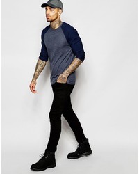 Asos Brand Waffle Jersey Muscle Long Sleeve T Shirt With Contrast Raglan