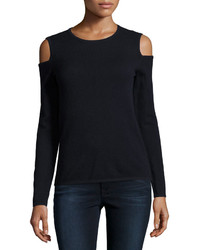 Neiman Marcus Cashmere Cold Shoulder Pullover Sweater Navy