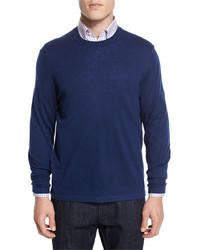 Neiman Marcus Cashmere Silk Crewneck Sweater Navy
