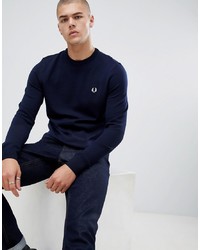 Fred Perry Crew Neck Merino Knitted Jumper In Navy