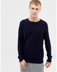 J.Crew Mercantile Crew Neck Pique Knit Jumper In Navy