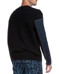 Givenchy Crewneck Sweater With Denim Sleeves Navy