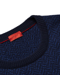 Isaia Elbow Patch Herringbone Wool Sweater