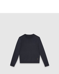 Gucci Wool Crew Neck Sweater With Leather Piping