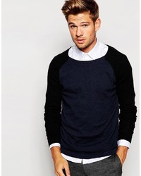 Selected Homme Knitted Crew Neck Sweater With Contrast Raglan Sleeves
