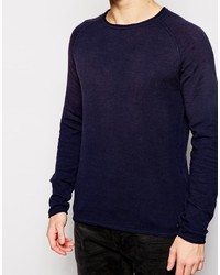 Solid Lightweight Raw Edge Knitted Sweater In Slim Fit