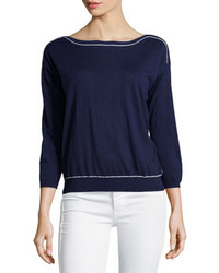 Joie Long Sleeve Cashmere Blend Pullover Sweater Navyporcelain