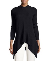 Derek Lam Long Sleeve Crewneck Asymmetric Sweater Navy