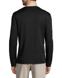 Salvatore Ferragamo Mercerized Silk Cotton Long Sleeve T Shirt With Contrast Trim Navy