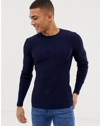ASOS DESIGN Muscle Fit Ribbed Jumper In Navy