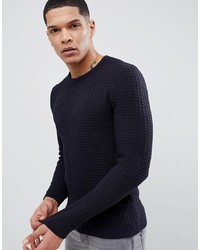 ASOS DESIGN Muscle Fit Textured Jumper In Navy
