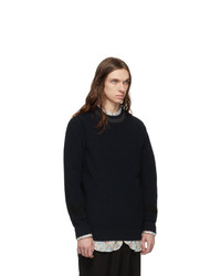 Comme des Garcons Homme Navy And Black Wool Crewneck Sweater