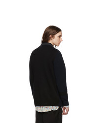 Comme des Garcons Homme Navy And Black Wool Crewneck Sweater