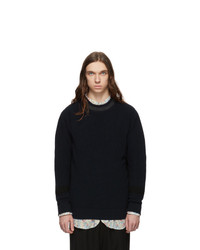 Comme des Garcons Homme Navy And Black Wool Crewneck Sweater