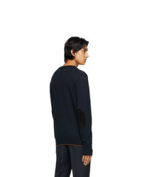 Maison Margiela Navy And Brown Elbow Patch Sweater