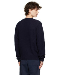 Drake's Navy Brushed Shetland Sweater